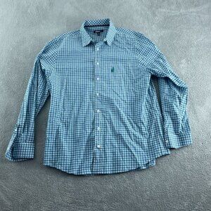 Johnnie-O Mens XL Blue/White Plaid Button-Down Shirt 100% Cotton Casual 5200